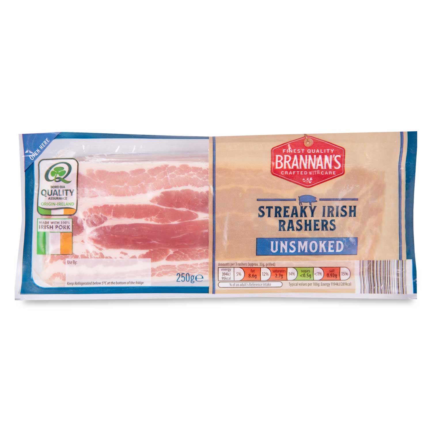 Irish Unsmoked Streaky Bacon Rashers 250g Brannan S ALDI IE