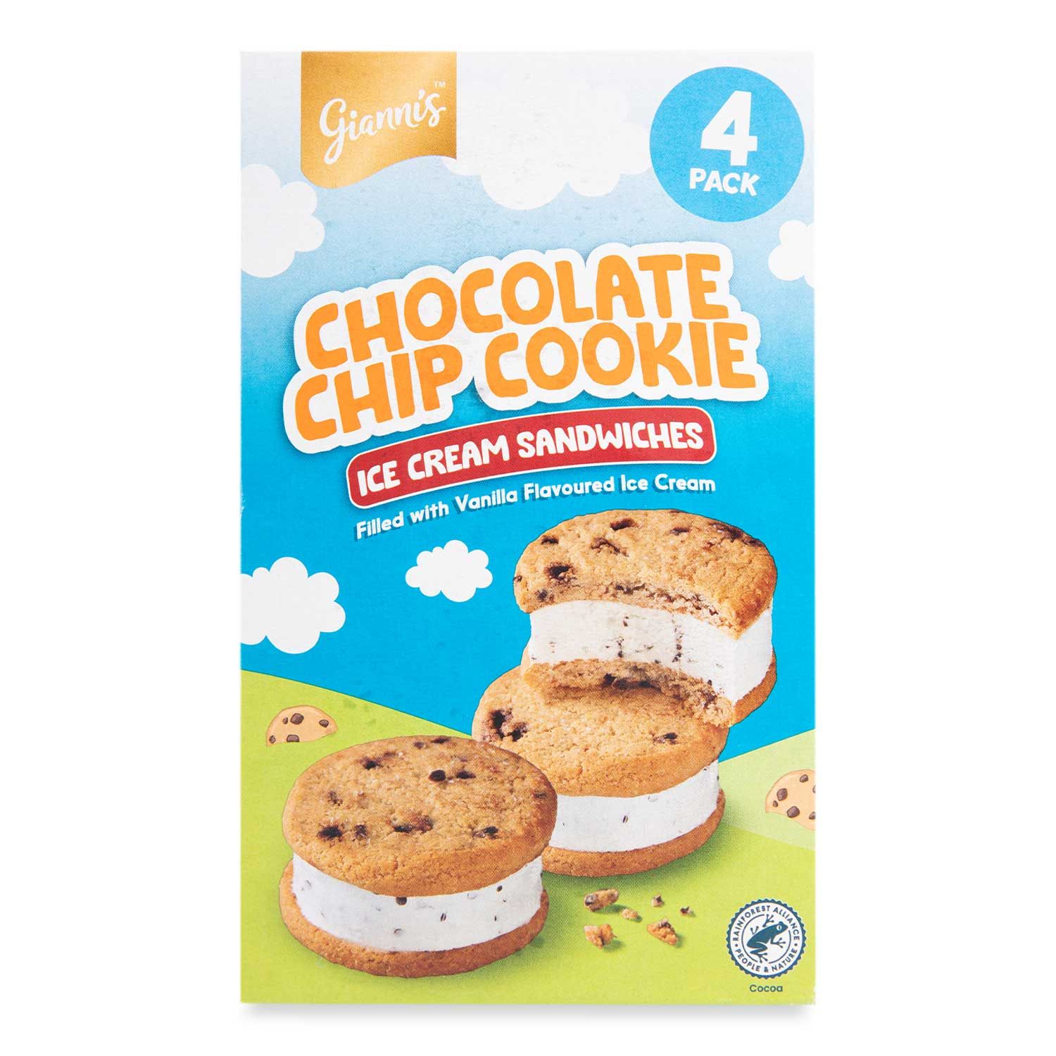 Chocolate Chip Cookie Ice Cream Sandwiches 4x95ml Gianni S ALDI IE