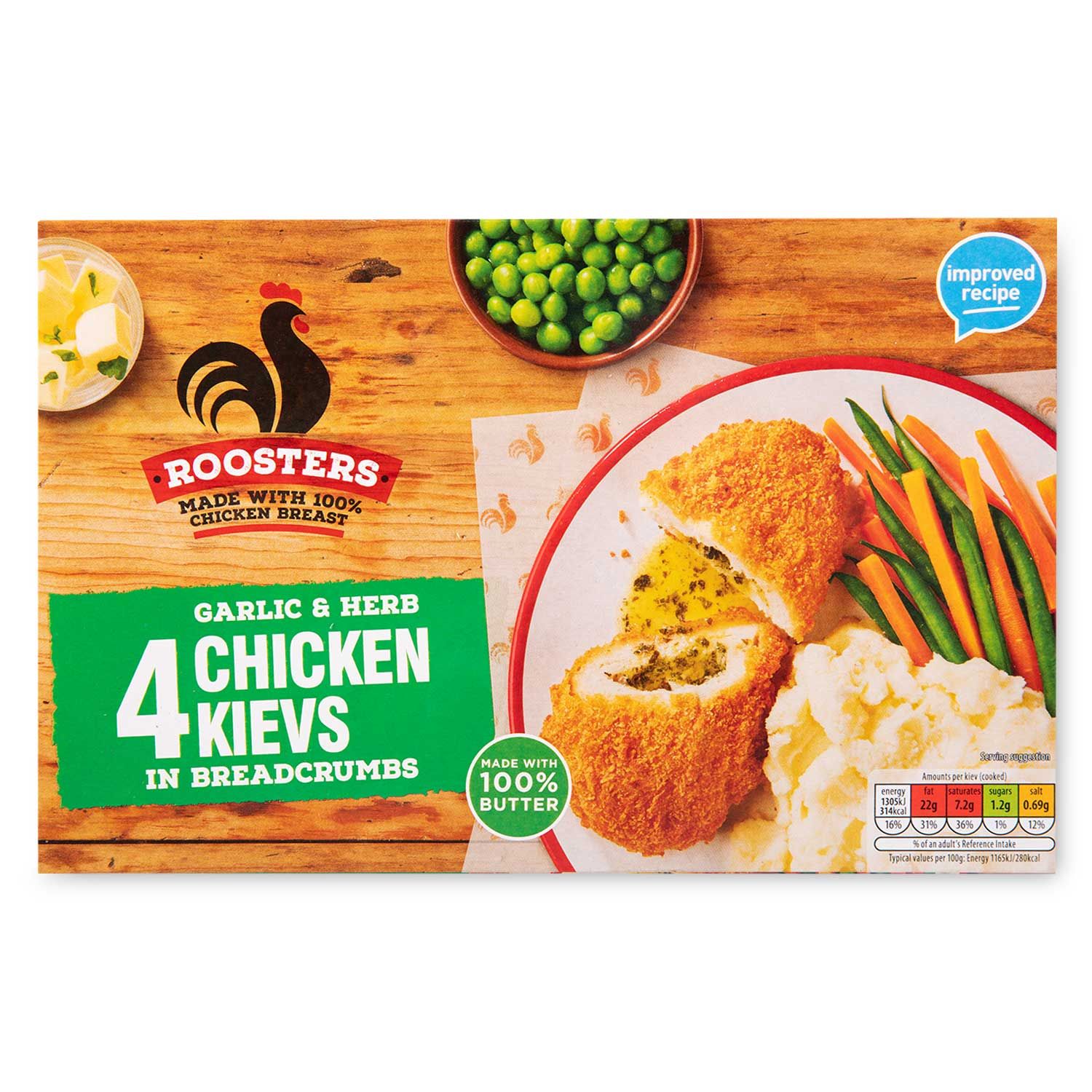 Garlic Herb Chicken Kievs In Breadcrumbs 500g 4 Pack Roosters ALDI IE