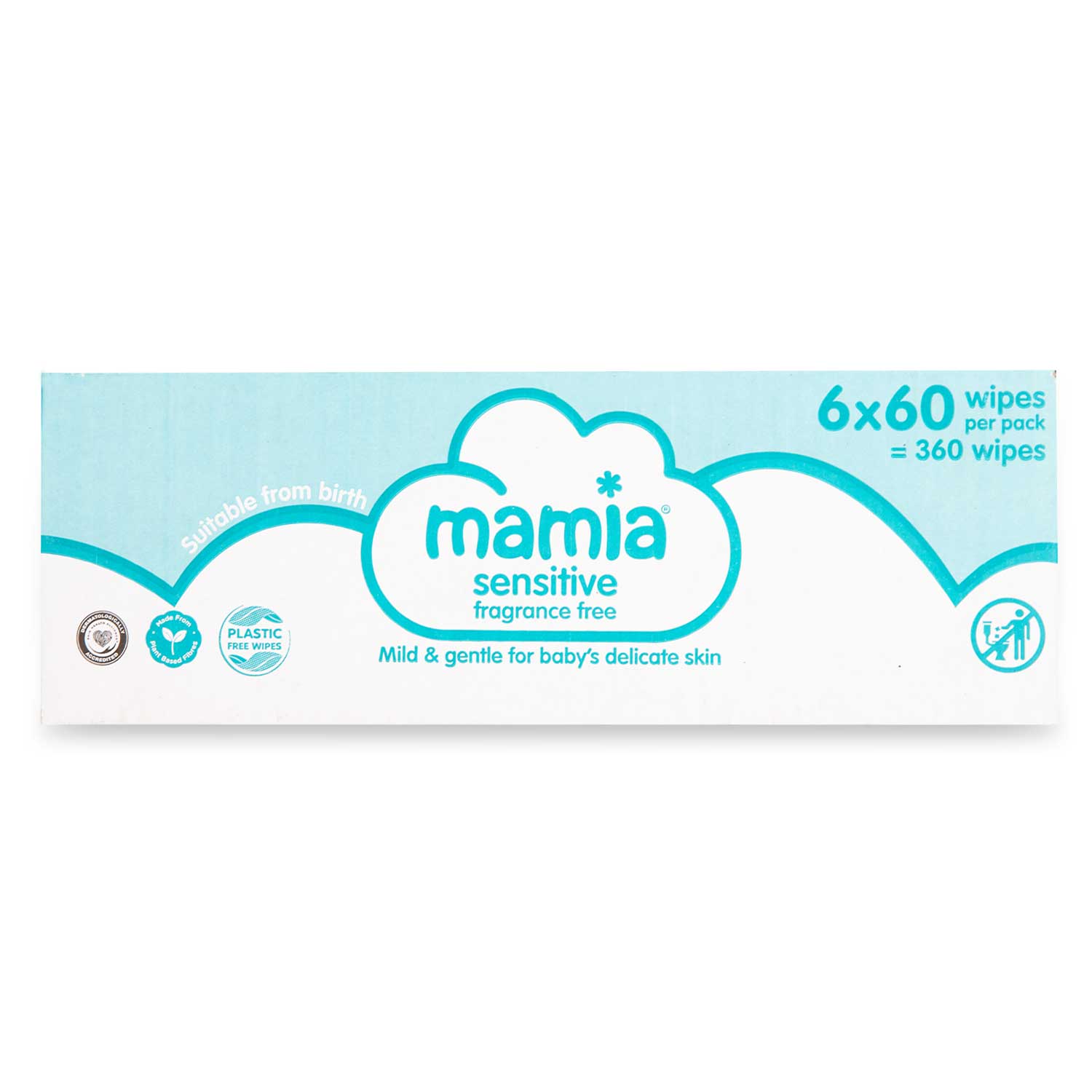 Mamia Sensitive Fragrance Free Baby Wipes 6x60 Pack
