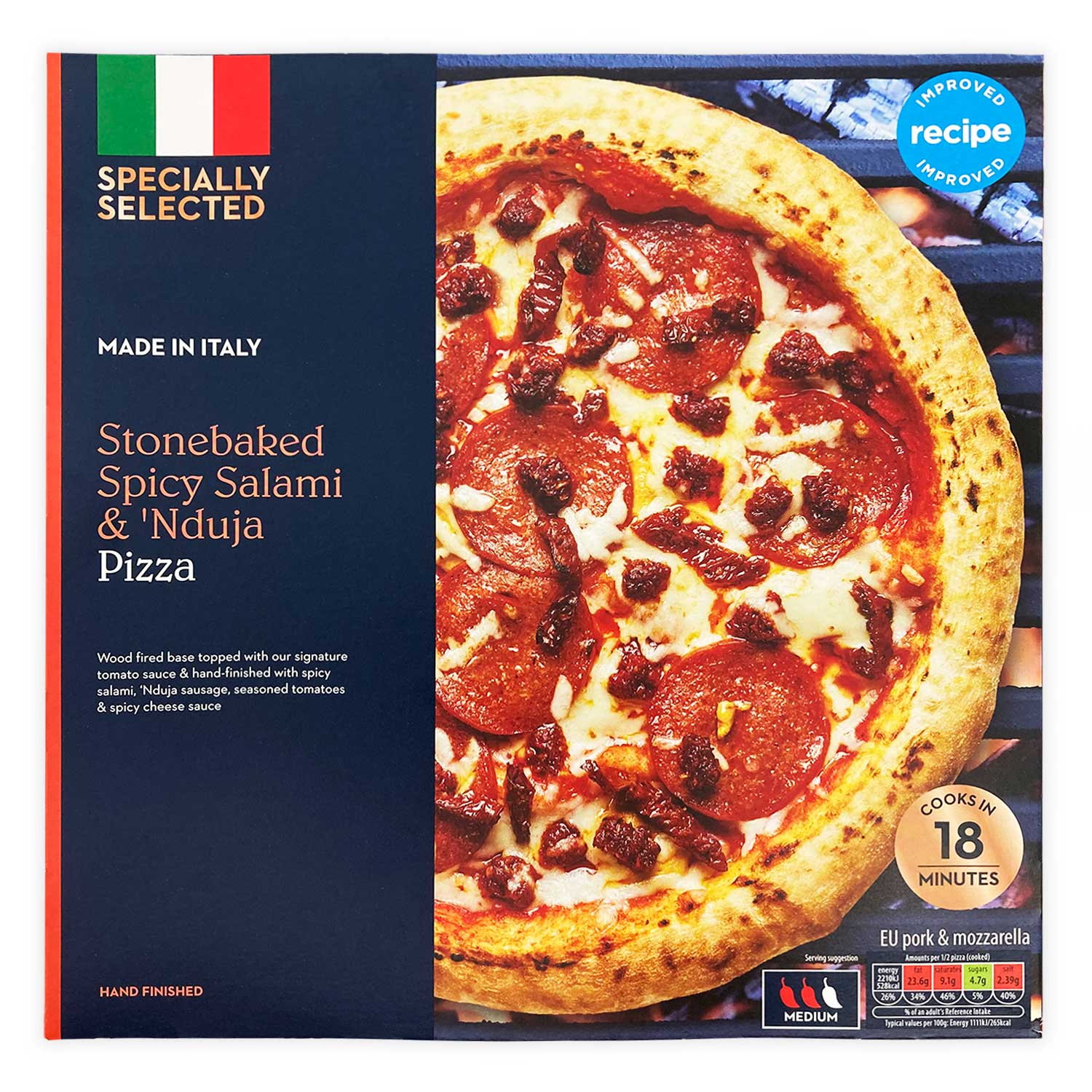 Specially Selected Stonebaked Spicy Salami & 'Nduja Pizza 427g ALDI