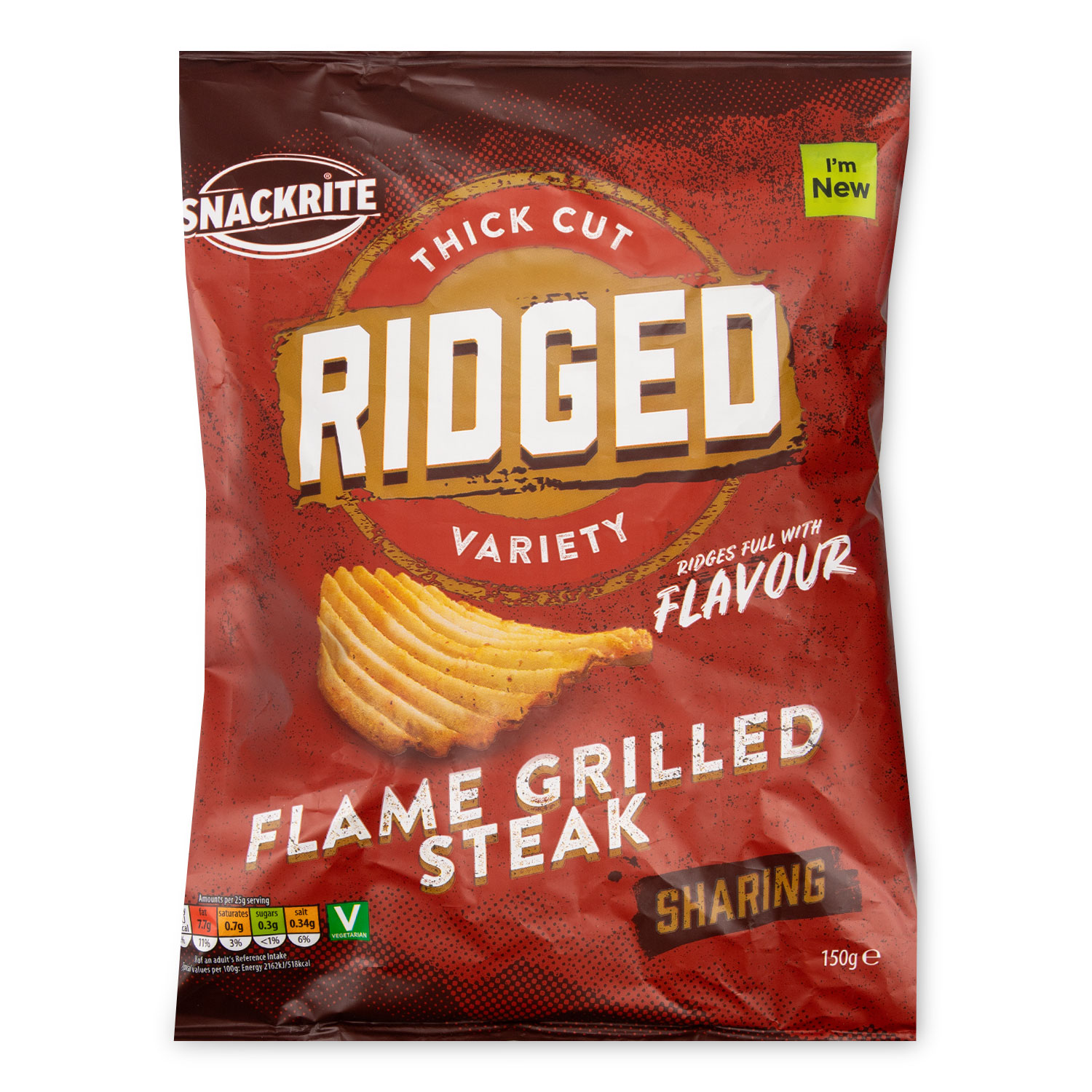 Snackrite Flame Grilled Steak Flavour Thick Cut Ridged Crisps 150g