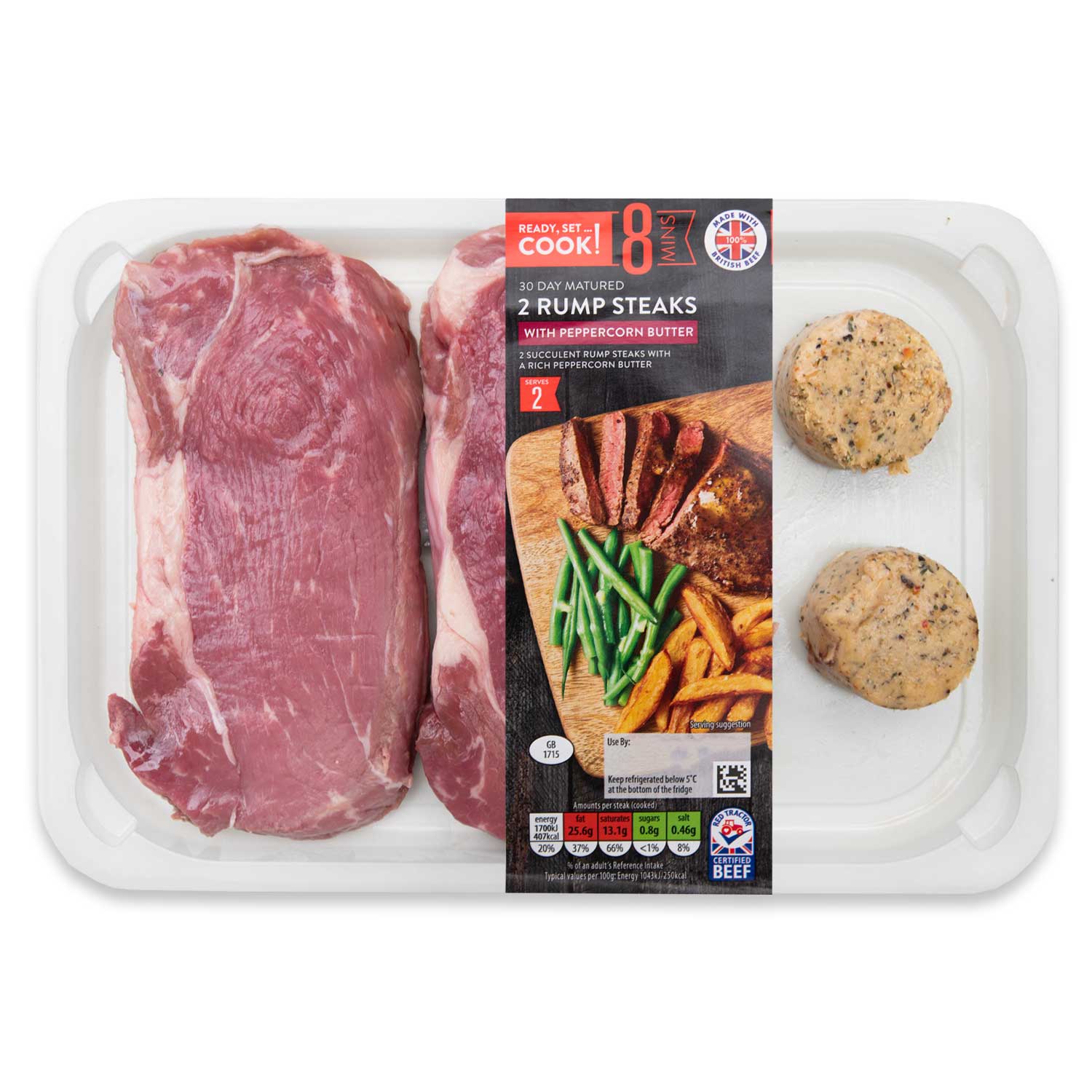 Ready, Set…Cook! 30 Day Matured 2 British Beef Rump Steaks With Peppercorn Butter 400g