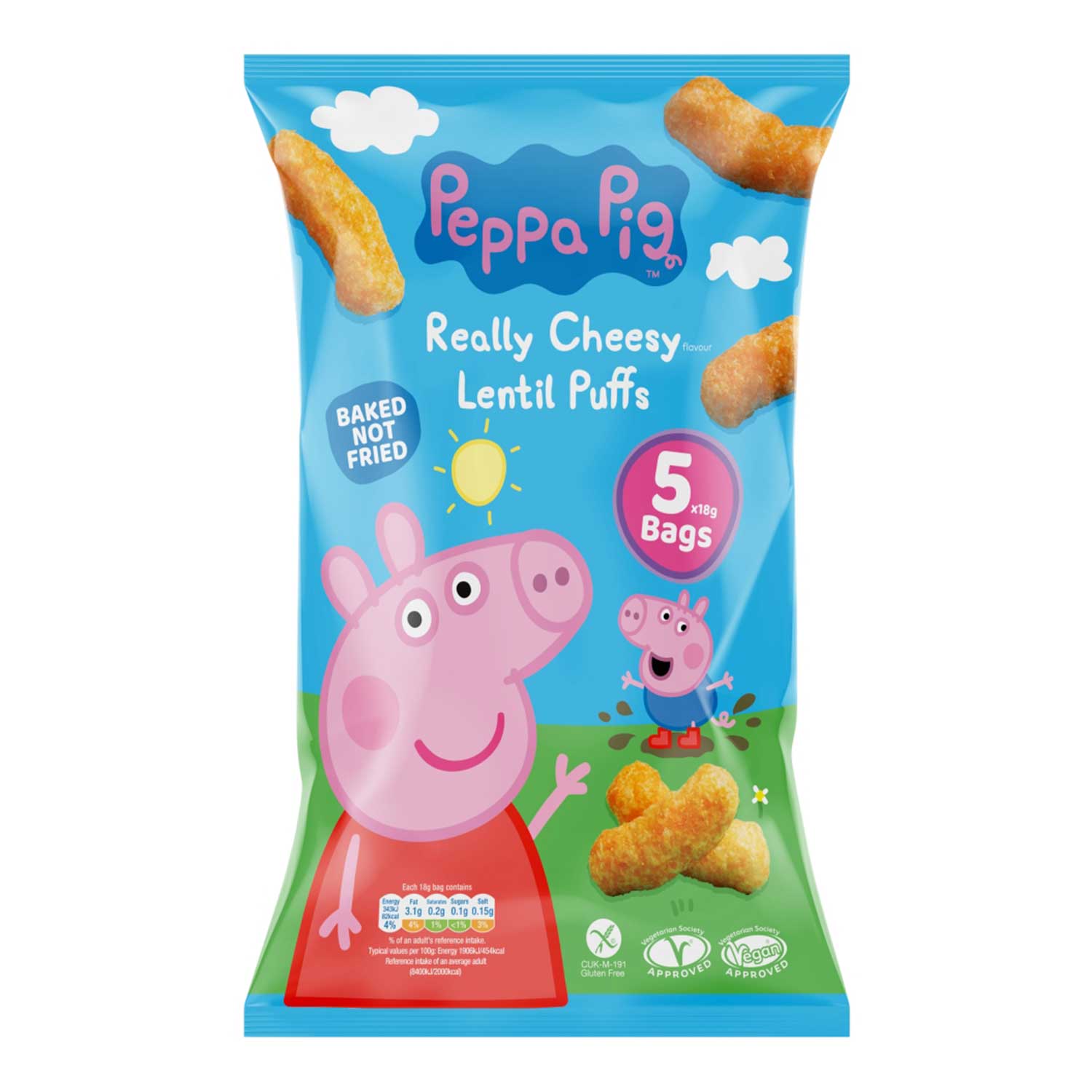 Peppa Pig Really Cheesy Flavour Lentil Puffs 5 X 18g