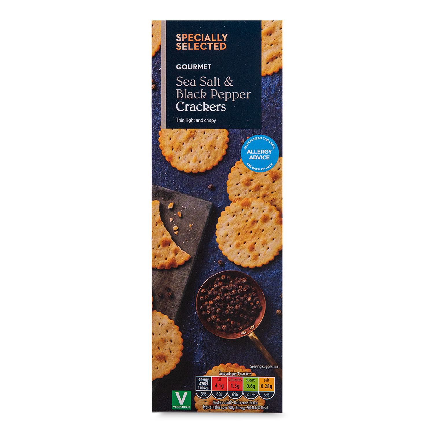 Specially Selected Gourmet Sea Salt & Black Pepper Crackers 185g