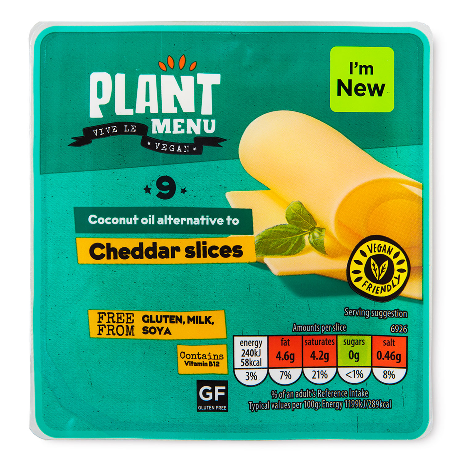 Plant Menu Coconut Oil Alternative To Cheddar Slices 180g/9 Pack