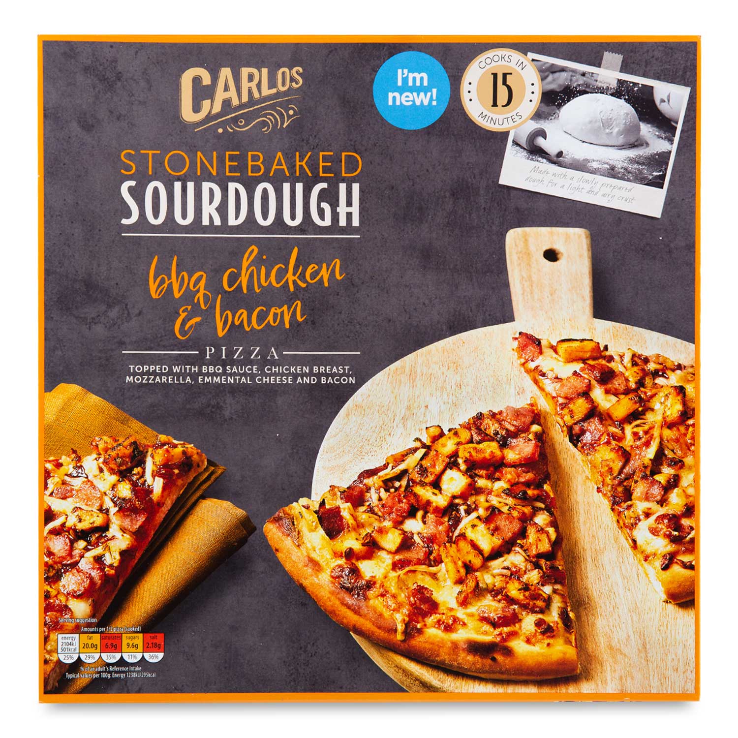 Carlos Stonebaked Sourdough Pizza BBQ Chicken & Bacon 366g