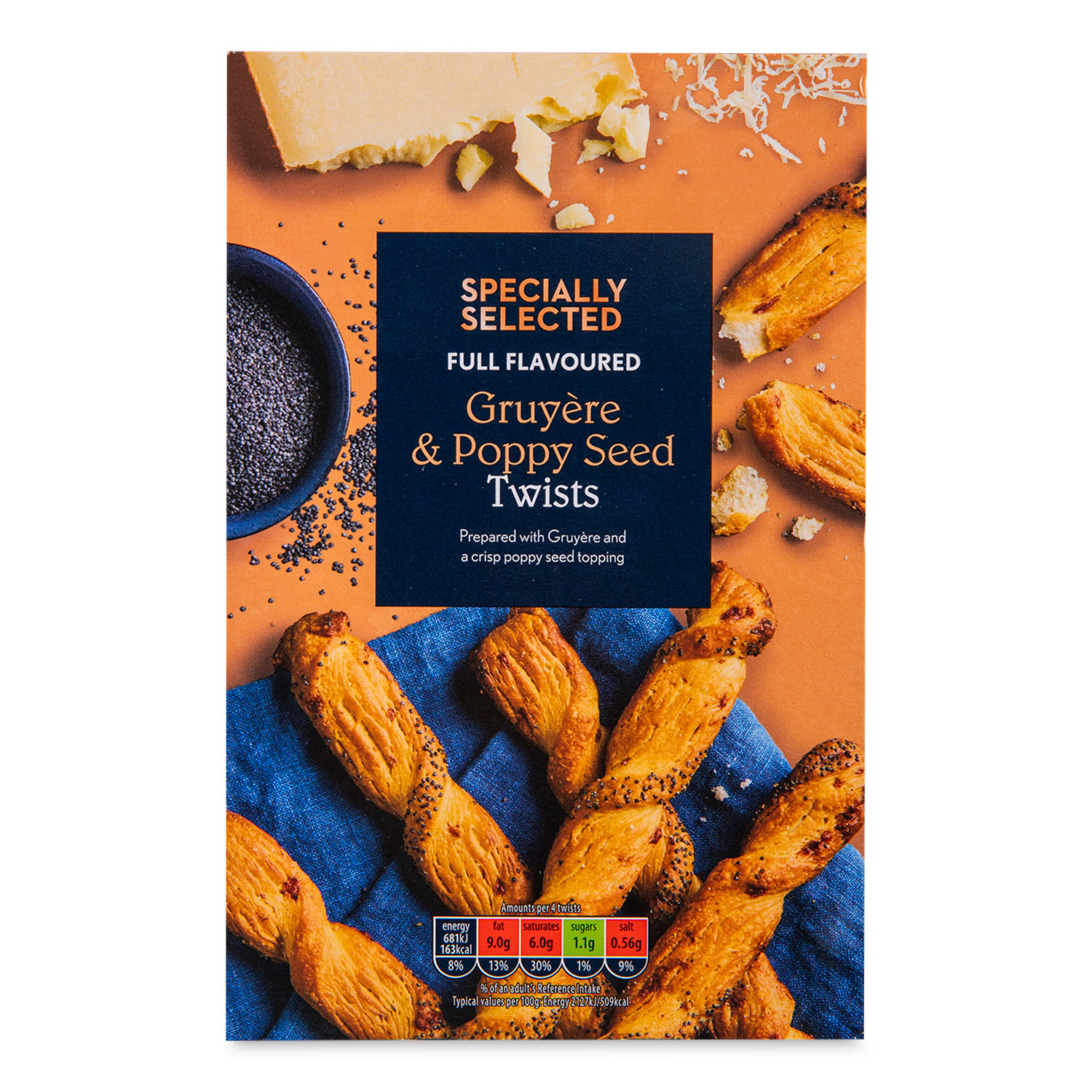 Specially Selected Gruyère & Poppy Seeds Twists 125g