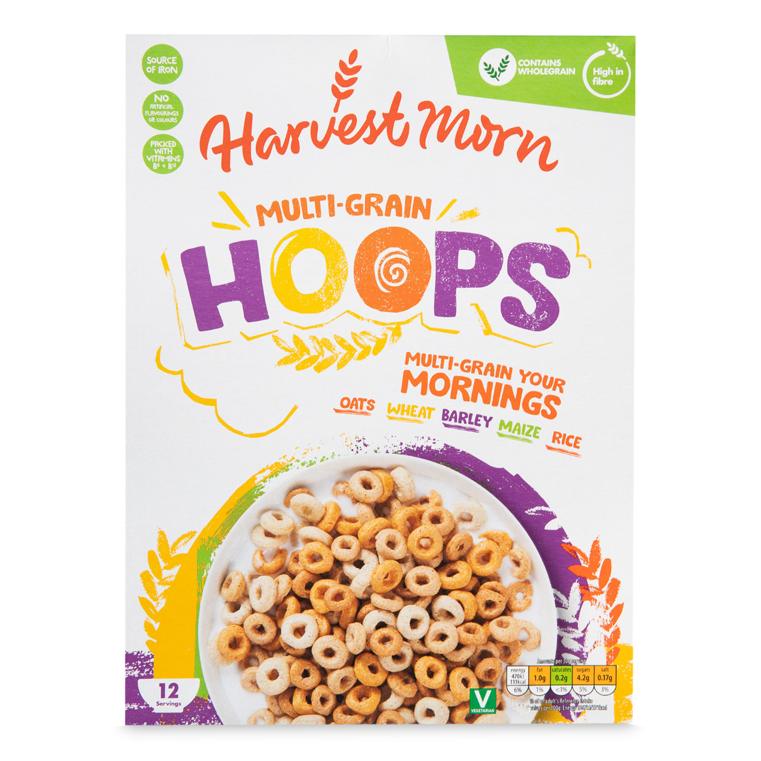 Harvest Morn Multi-grain Hoops Cereal 375g