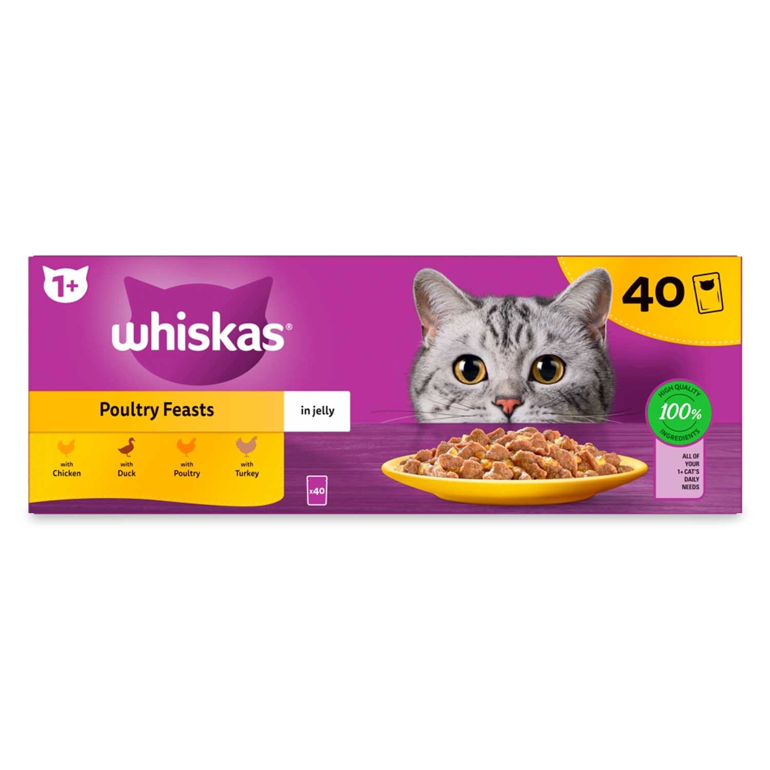 Whiskas 1+ Poultry Feasts In Jelly (3.40kg) 40 X 85g