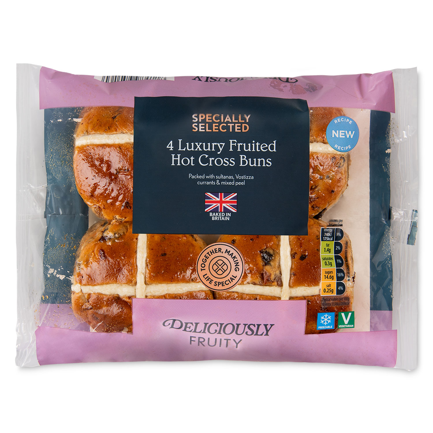 Specially Selected Luxury Fruited Hot Cross Buns 260g/4 Pack