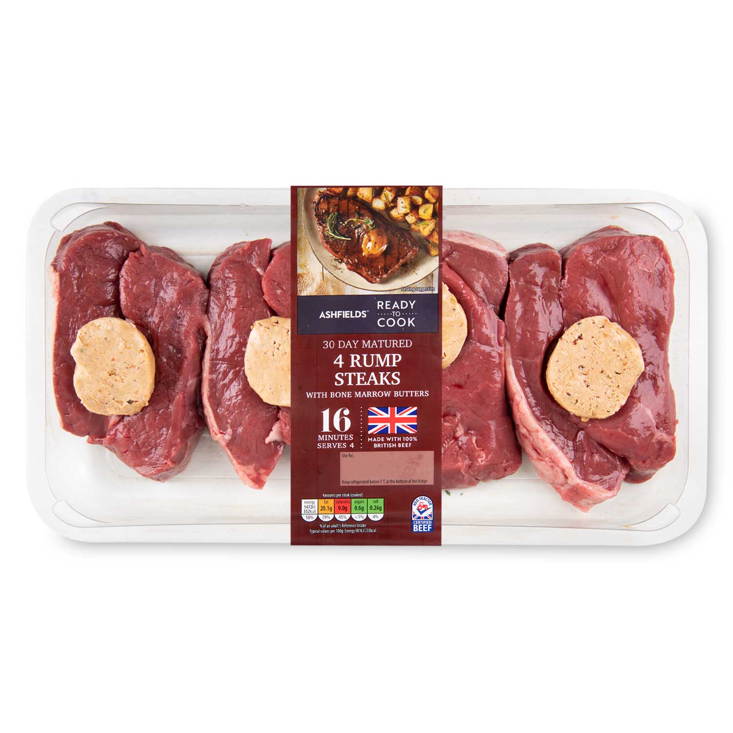 Ashfields British Rump Steaks With Bone Marrow Butters 900g/4 Pack