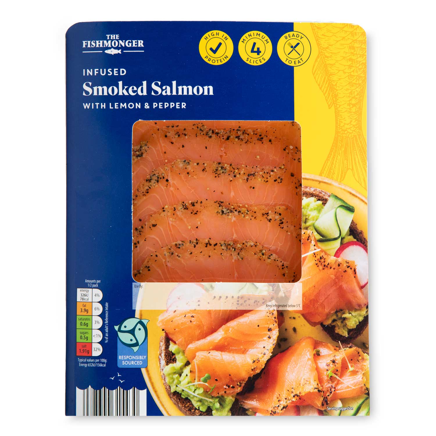 The Fishmonger Lemon & Pepper Flavoured Smoked Salmon 100g