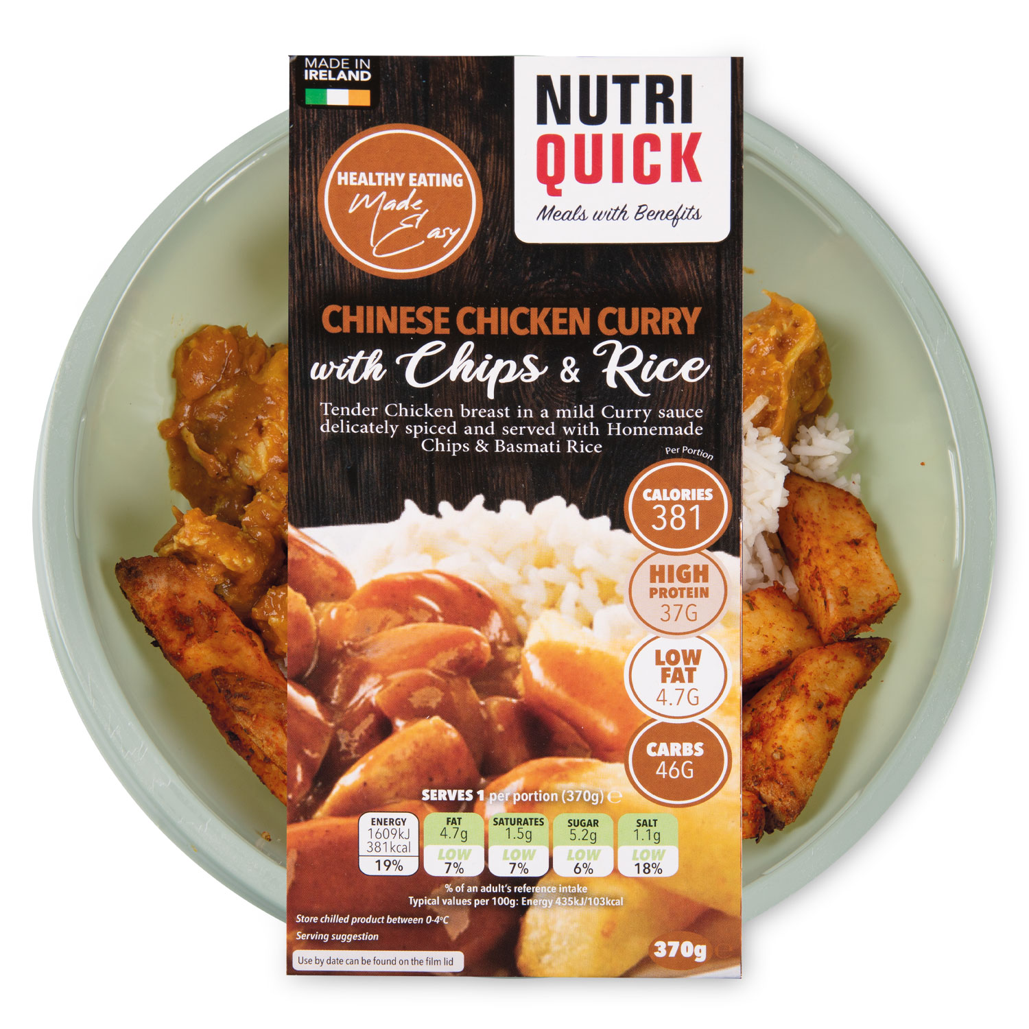 Chinese Chicken Curry With Chips & Rice 370g Nutriquick