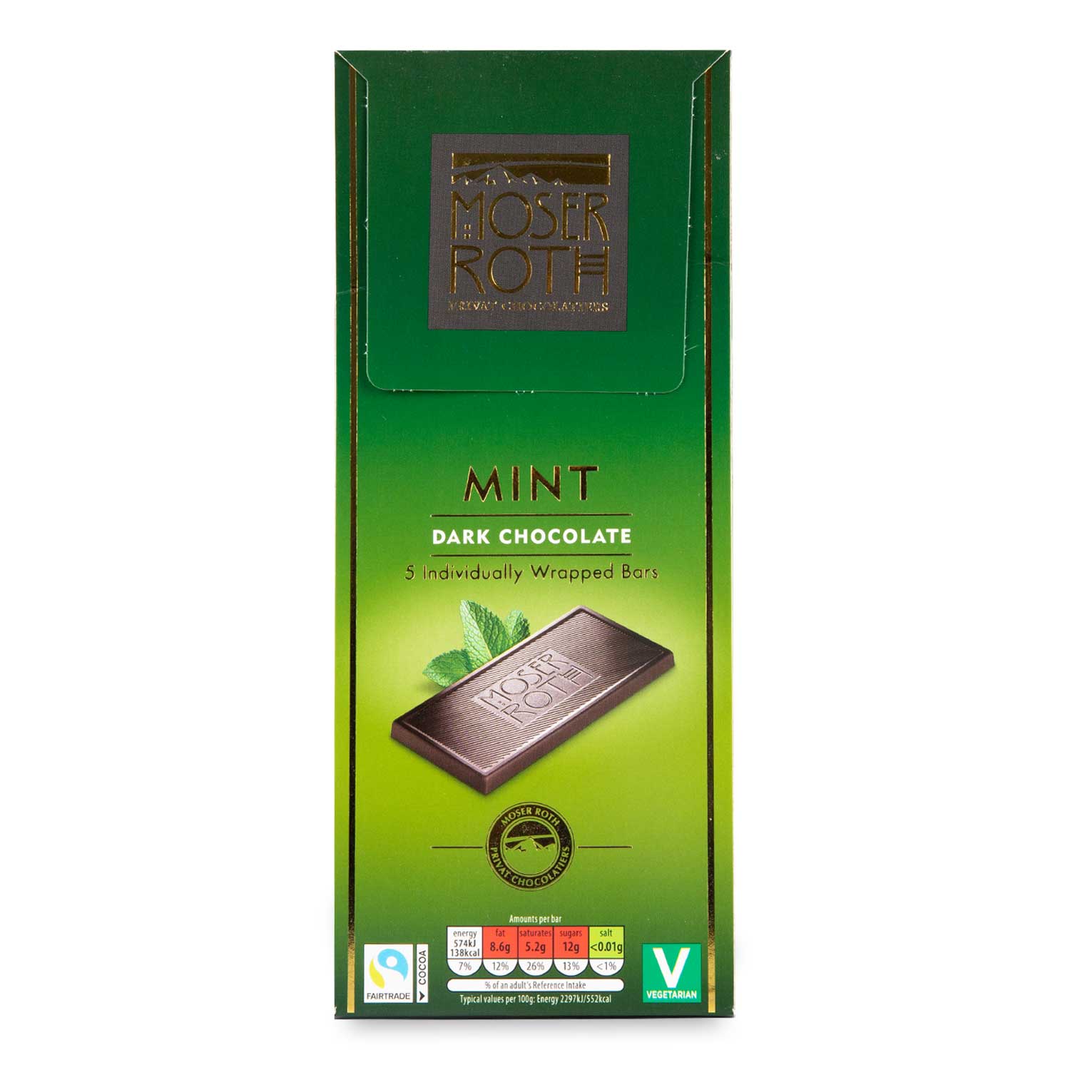 Mint Flavoured Dark Chocolate Bars 5x25g Moser Roth