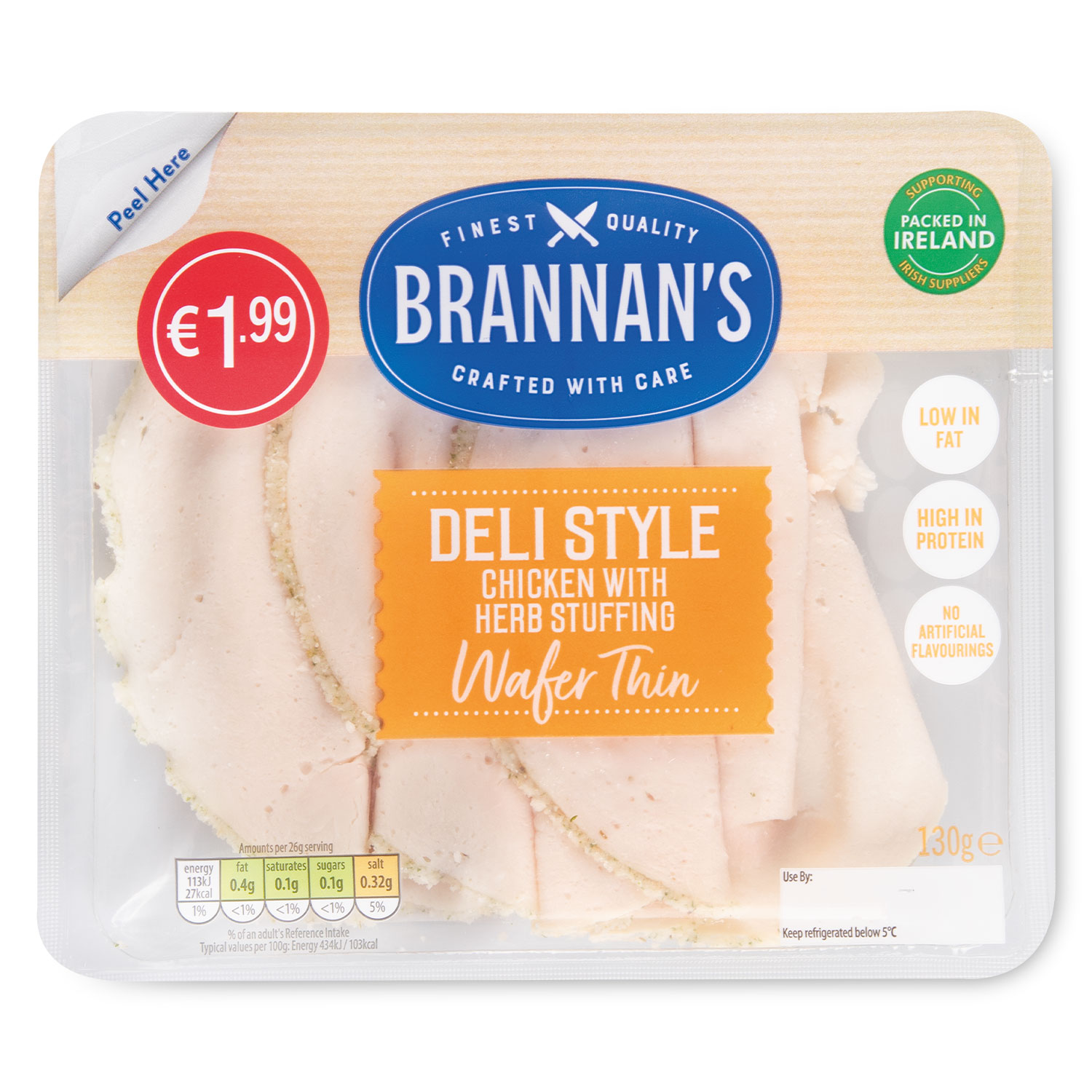 Wafer Thin Deli Style Chicken With Herb Stuffing 130g Brannan's