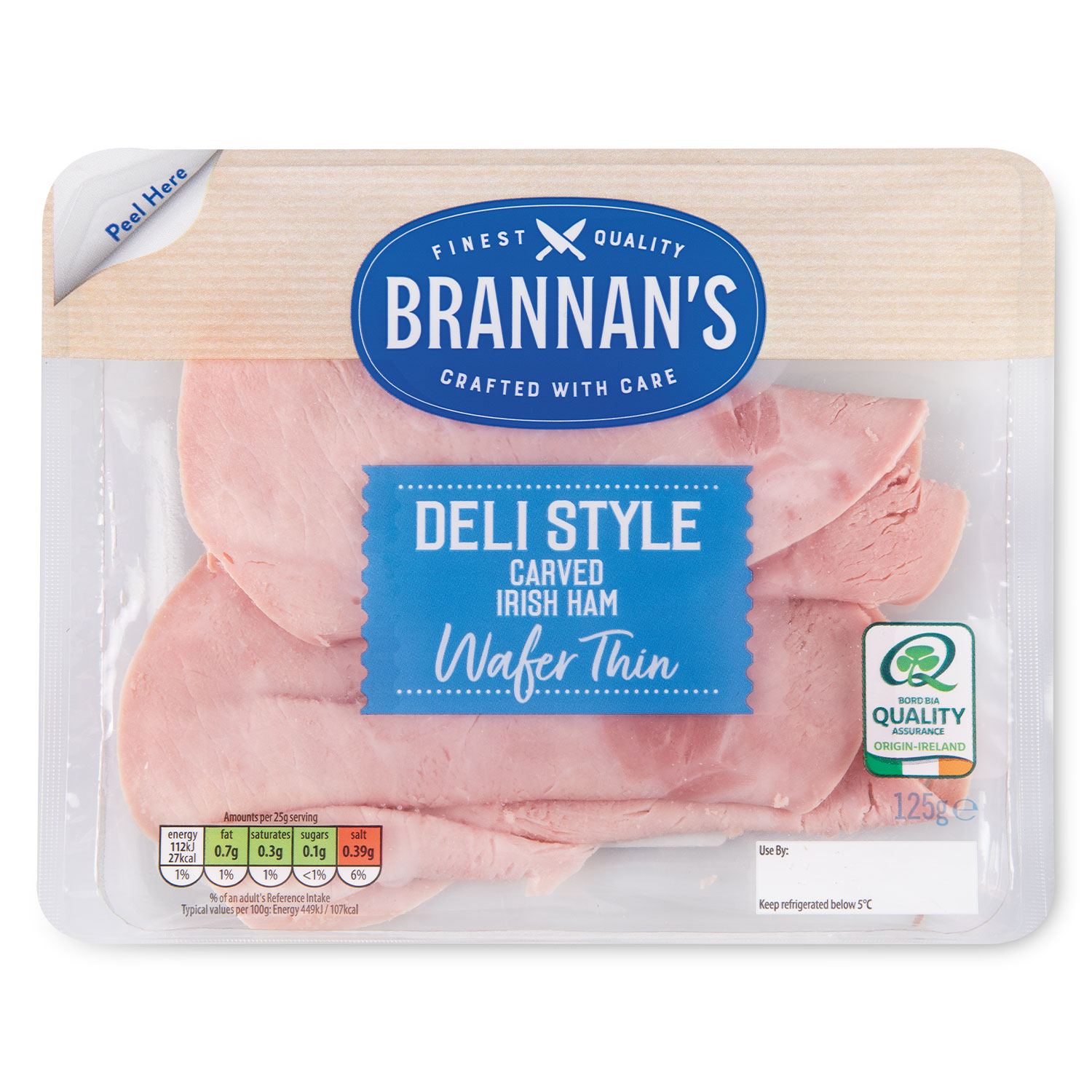 Deli Style Carved Irish Wafer Thin Ham 125g Brannan's