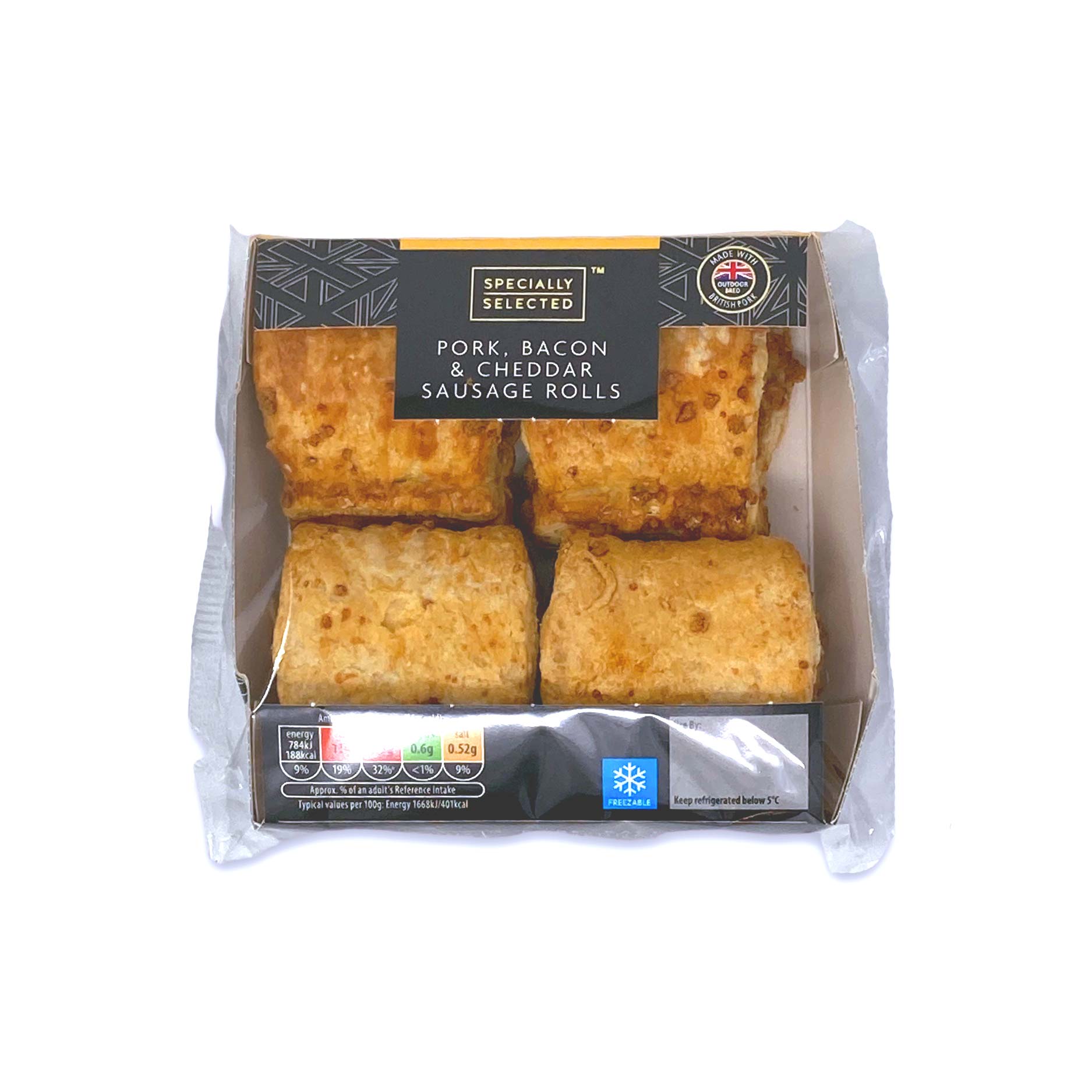 Specially Selected Pork Bacon Cheddar Sausage Rolls 188g Aldi