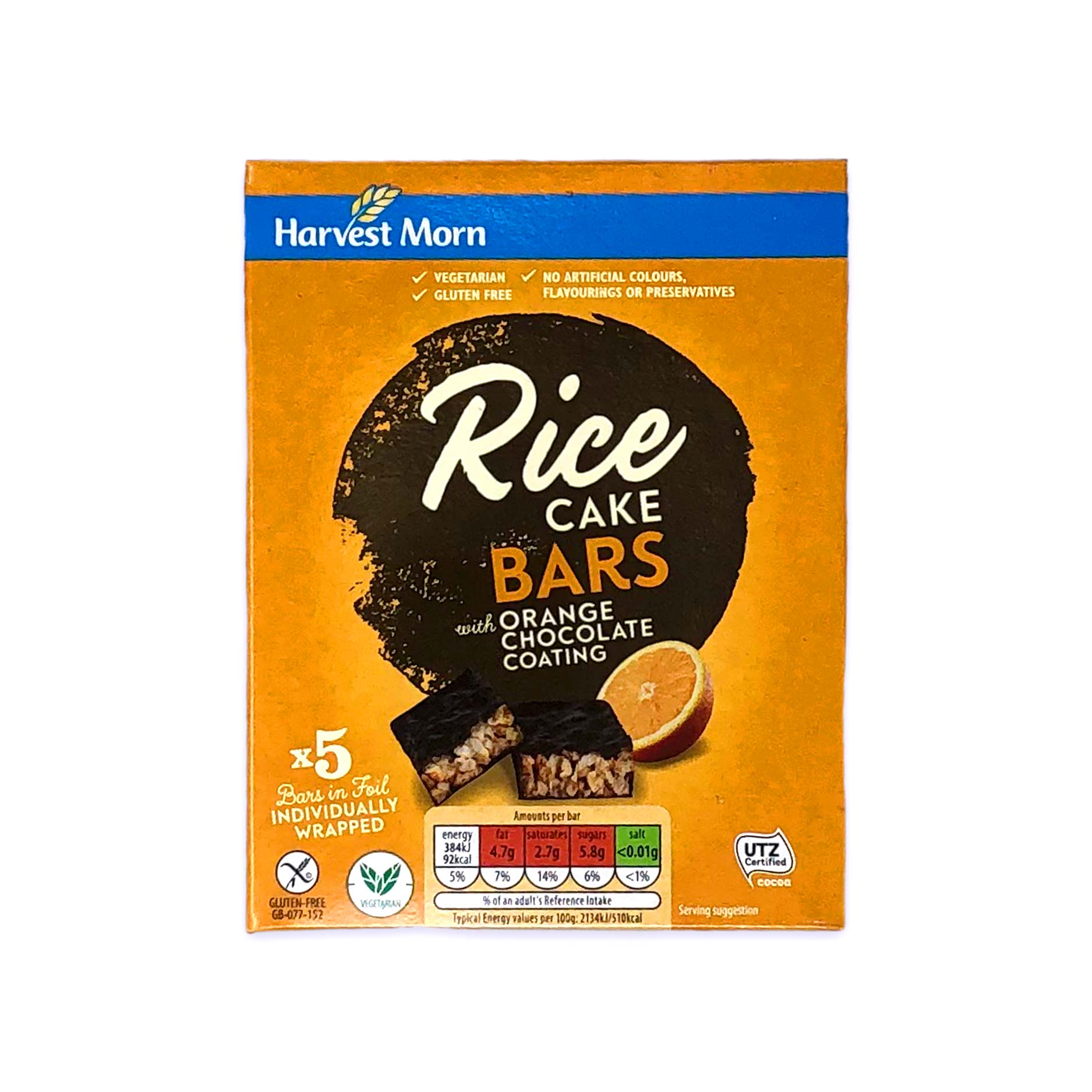 Rice Cake Bars With Orange Chocolate Coating 18g Harvest Morn