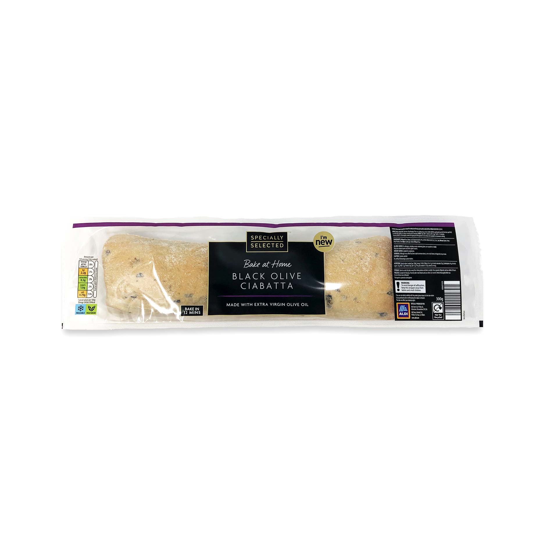 Specially Selected Bake At Home Black Olive Ciabatta 300g Aldi