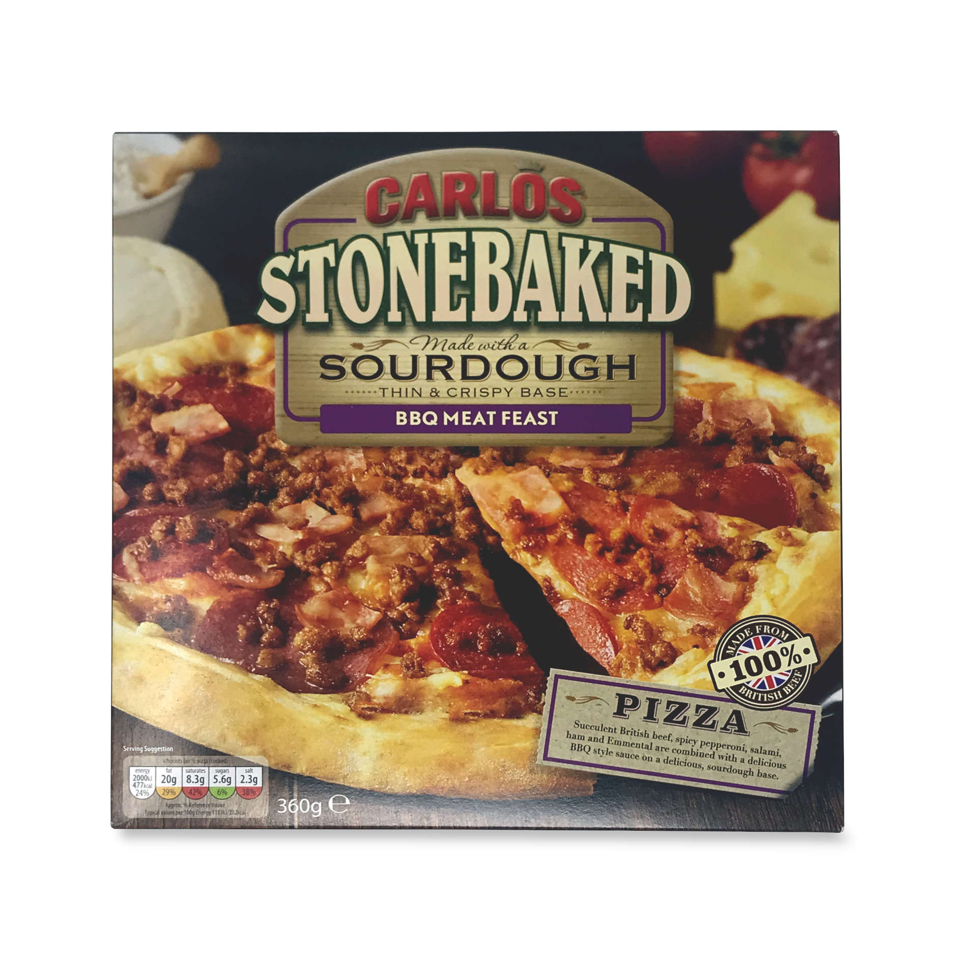 BBQ Meat Feast Thin & Crispy Stone Baked Sourdough Pizza 360g Carlos