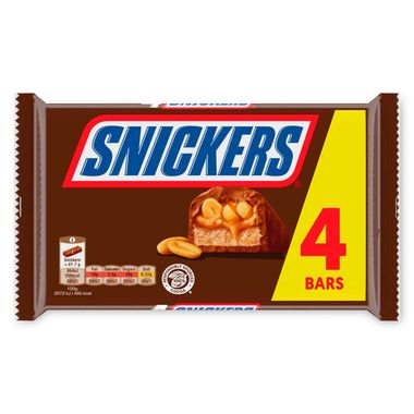 Snickers Caramel, Nougat, Peanuts & Milk Chocolate Snack Bars Multipack 4 X 166.8g