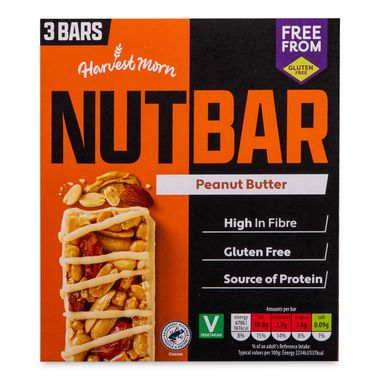 Harvest Morn Nut Bars Peanut Butter 3x30g