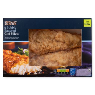 Specially Selected Bubbly Battered Cod Fillets 350g/2 Pack