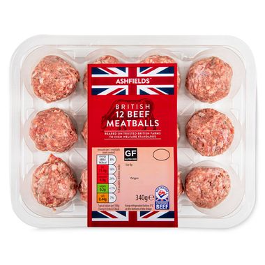 Ashfields British Beef Meatballs 340g/12 Pack