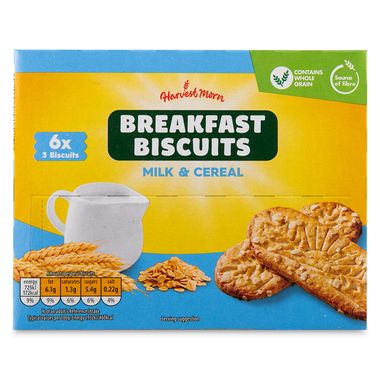 Harvest Morn Milk & Cereal Breakfast Biscuits 225g/6 Pack