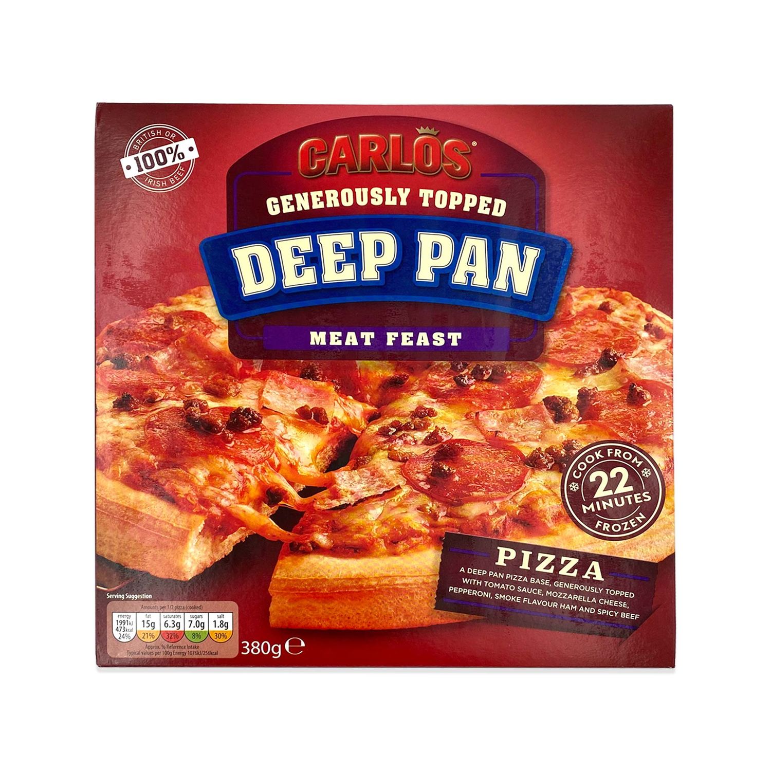 Carlos Generously Topped Deep Pan Meat Feast Pizza 380g ALDI