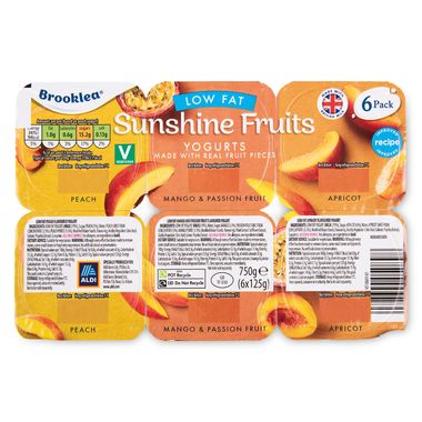 Brooklea Sunshine Fruits Low Fat Yogurts 6x125g