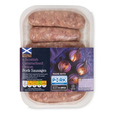 Specially Selected Scottish Caramelised Onion Pork Sausages 400g/6 Pack