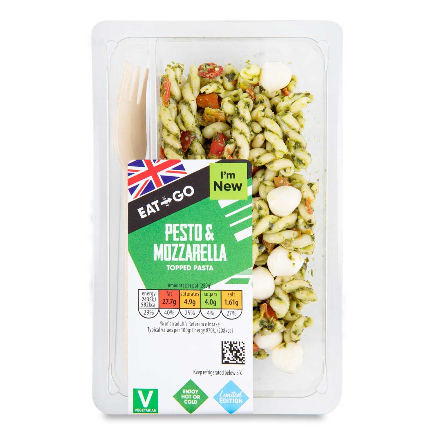 Eat & Go Pesto And Mozzarella Topped Pasta 280g | ALDI