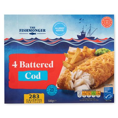 The Fishmonger Battered Cod Fillets 500g/4 Pack