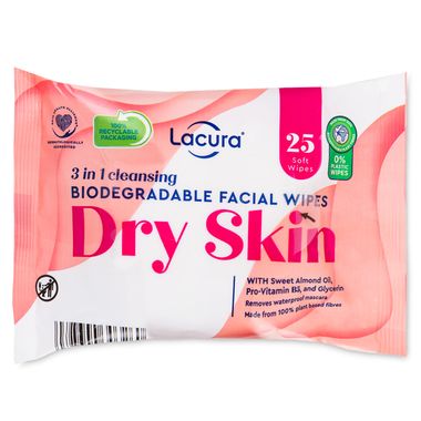 Lacura 3-in-1 Gentle Cleansing Facial Wipes 25 Pack