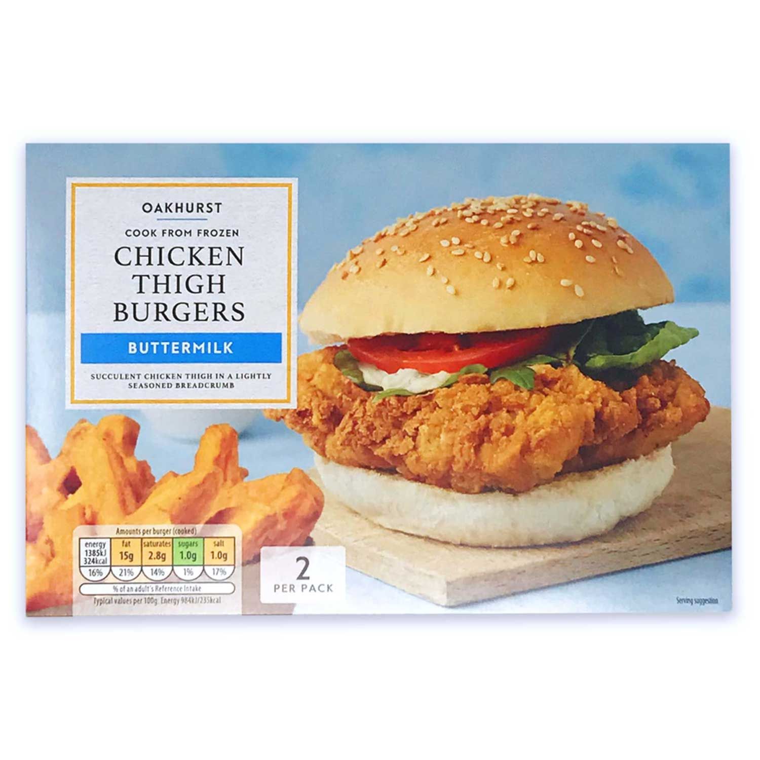 Oakhurst Cook From Frozen Chicken Thigh Burgers Buttermilk 300g | ALDI