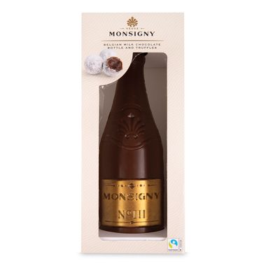 Veuve Monsigny Belgian Milk Chocolate Bottle With Marc De Champagne Flavoured Truffles 190g