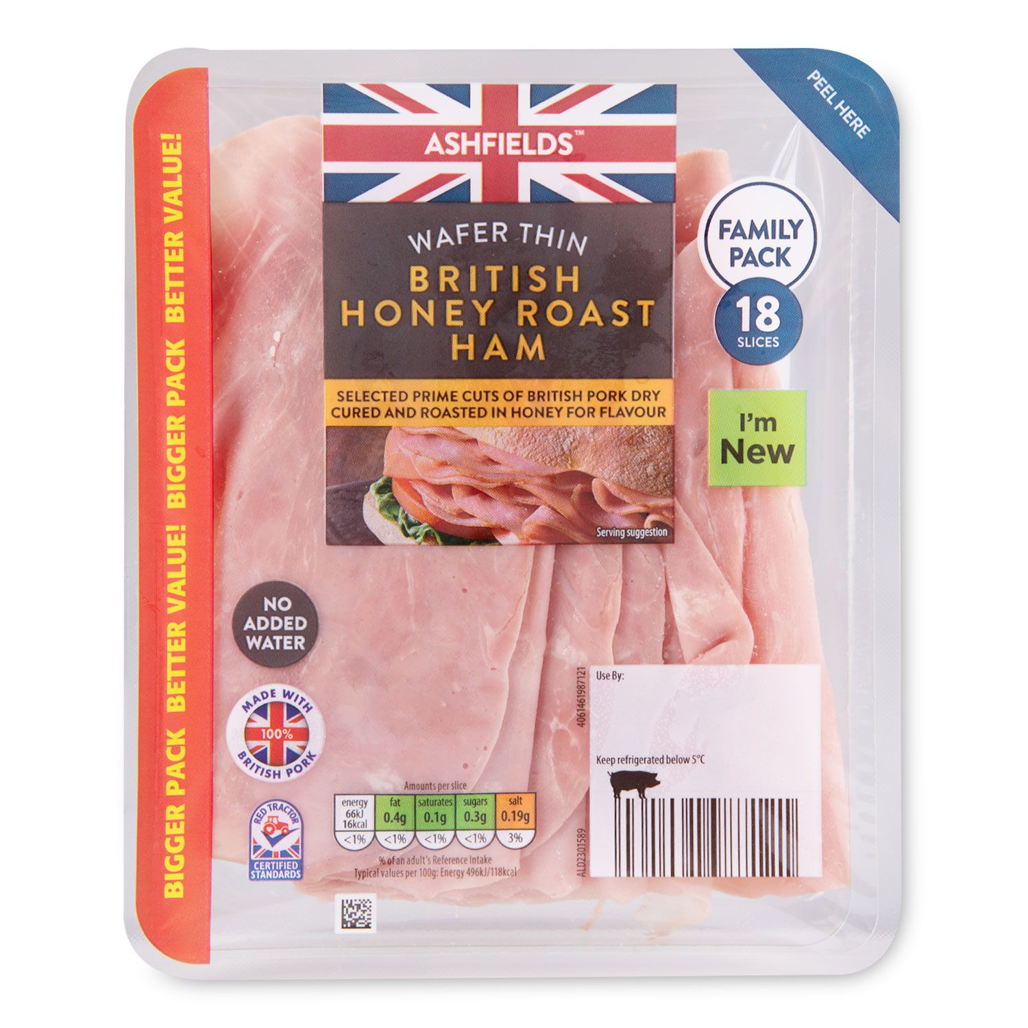 Ashfields British Wafer Thin Honey Roast Ham 240g/18 Pack | ALDI