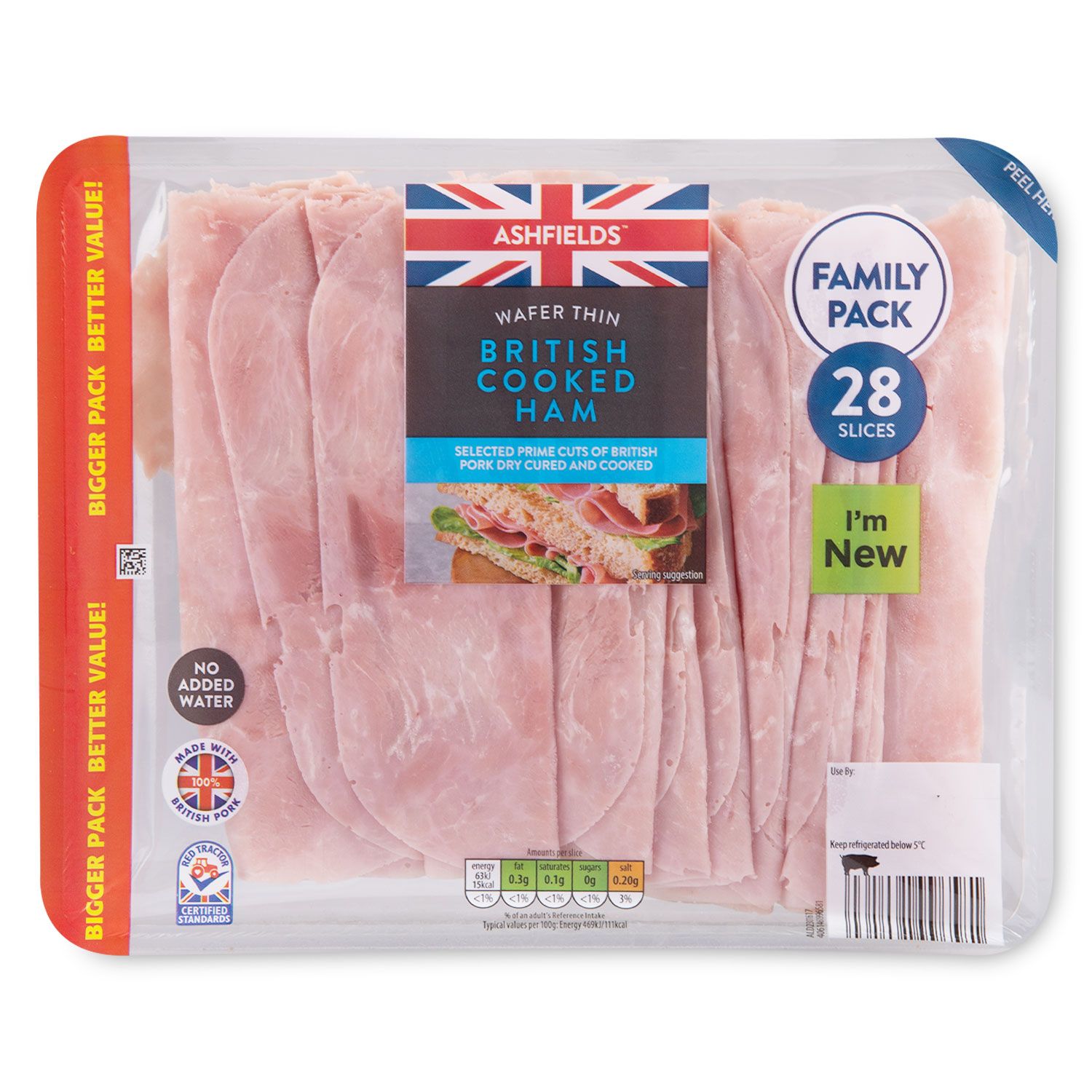 Ashfields British Wafer Thin Cooked Ham 375g/28 Pack | ALDI