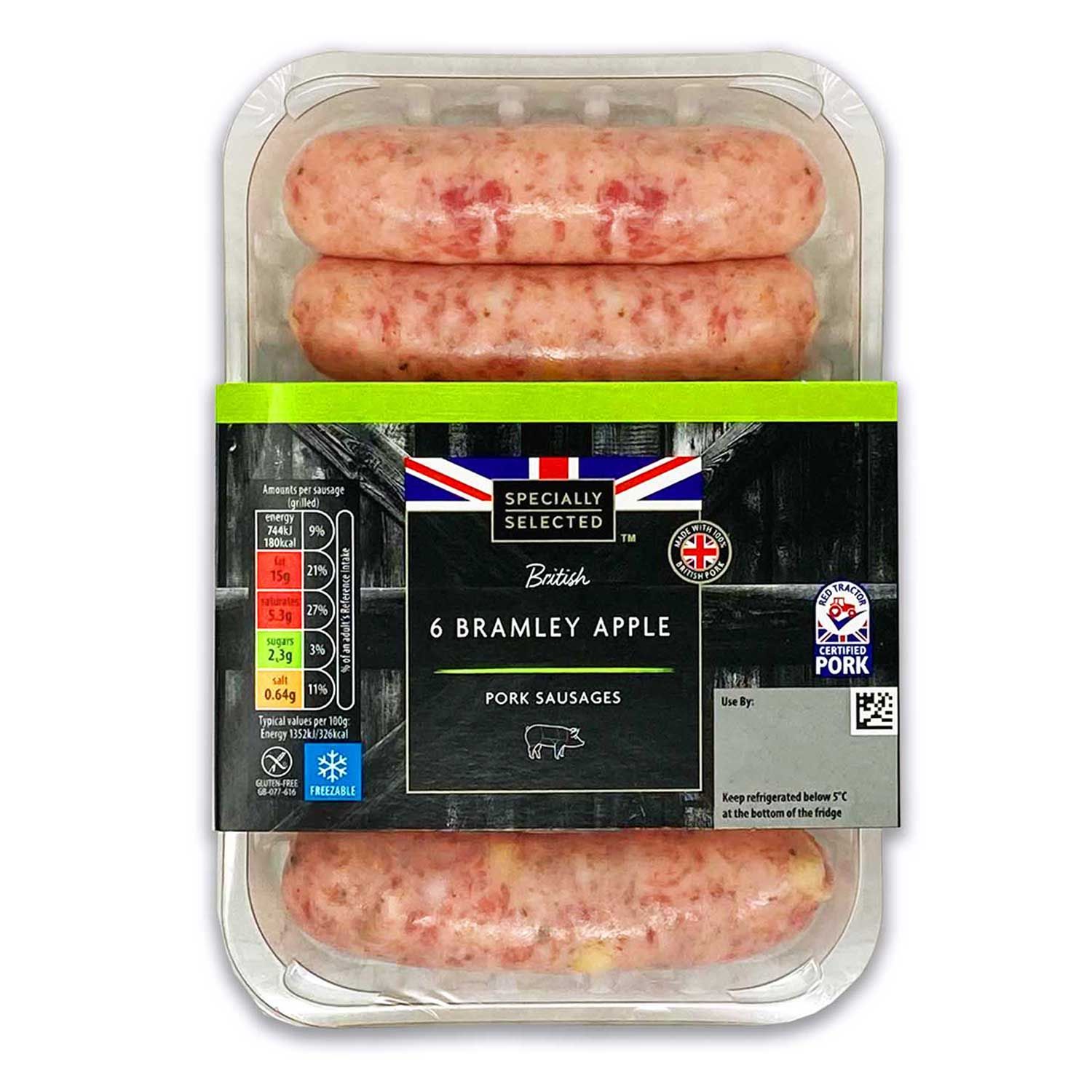 Specially Selected 6 British Bramley Apple Pork Sausages 400g Aldi 2226