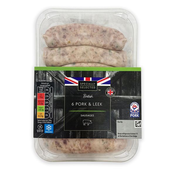 Specially Selected 6 British Pork And Leek Sausages 400g Aldi 2223
