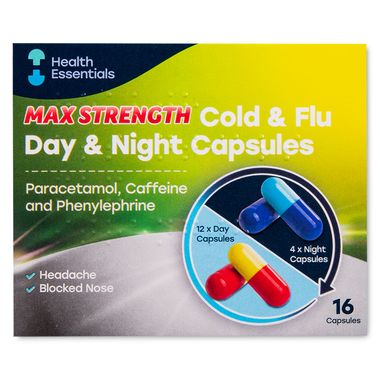 Health Essentials Max Strength Cold & Flu Day & Night Capsules 16 Pack