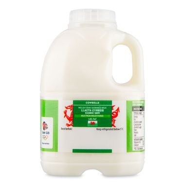 Cowbelle Welsh Semi-skimmed Milk Llaeth Cymreig Hanner Sgim 1 Pint