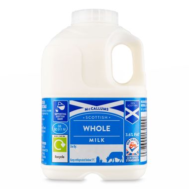 McCallums Scottish Whole Milk 3.6% Fat 1 Pint/568ml