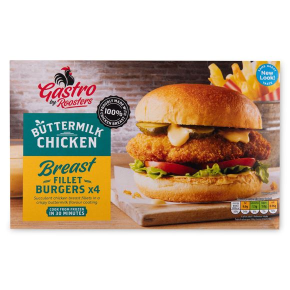 Roosters Gastro Buttermilk Chicken Breast Fillet Burgers 400g ALDI