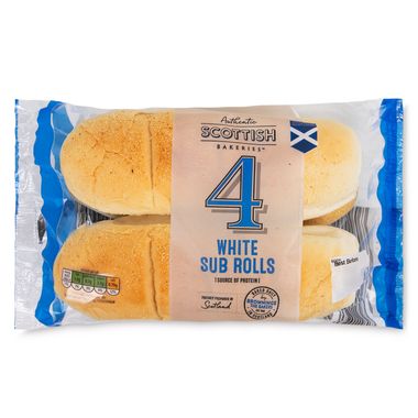 Authentic Scottish Bakeries White Sub Rolls 340g/4 Pack