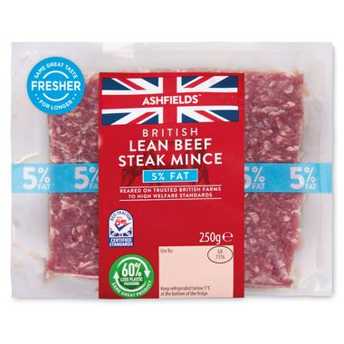 Ashfields British Lean Beef Steak Mince 5% Fat 250g