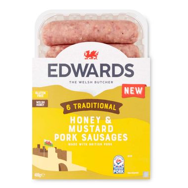 Edwards 6 Succulent Honey & Mustard Pork Sausages 400g