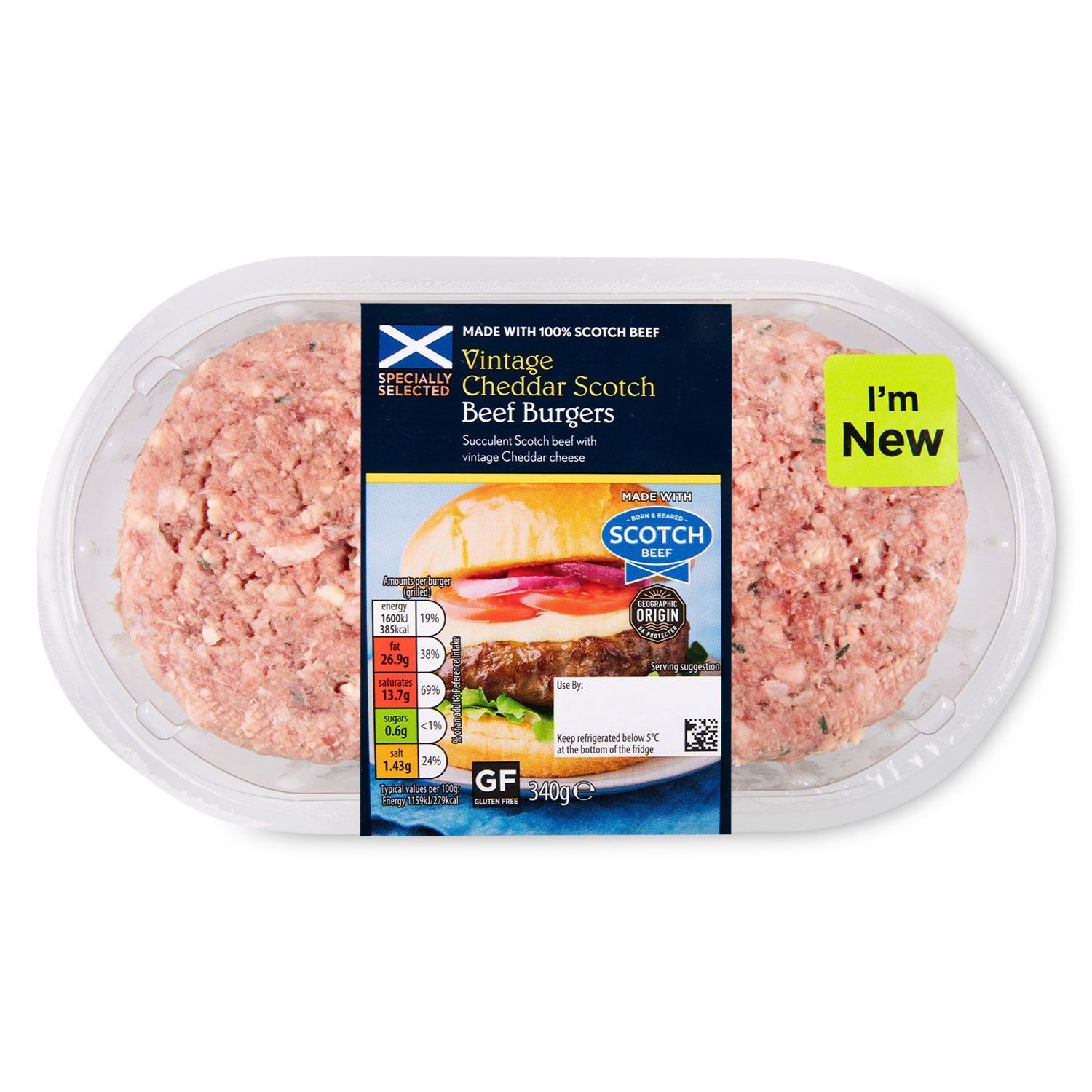 Specially Selected Vintage Cheddar Scotch Beef Burgers 340g/2 Pack | ALDI